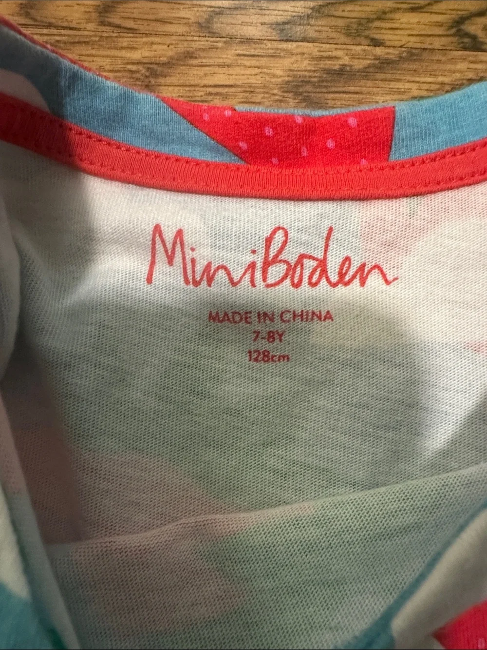 Mini Boden Blue Strawberry Cotton Dress size 7-8Y short sleeve pleated